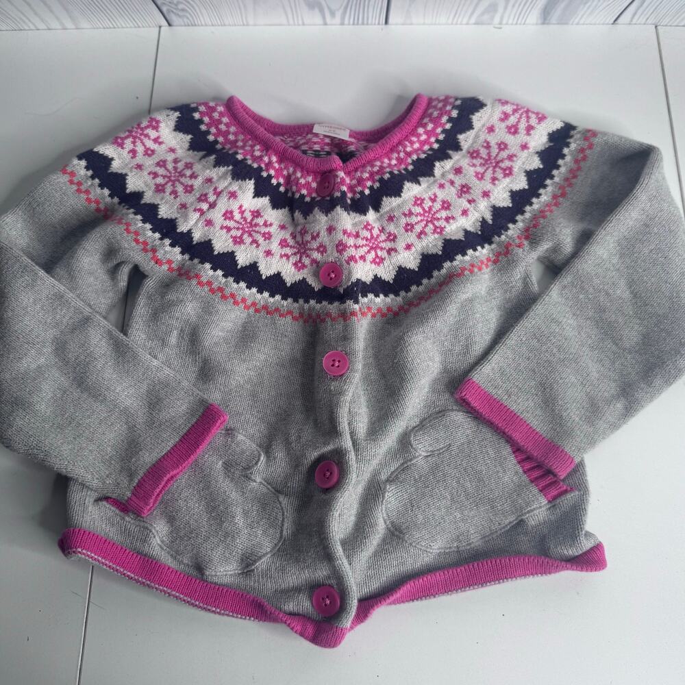 Gymboree 5T Girl Snowflake Cardigan Sweater Pink Gray Mitten Pockets